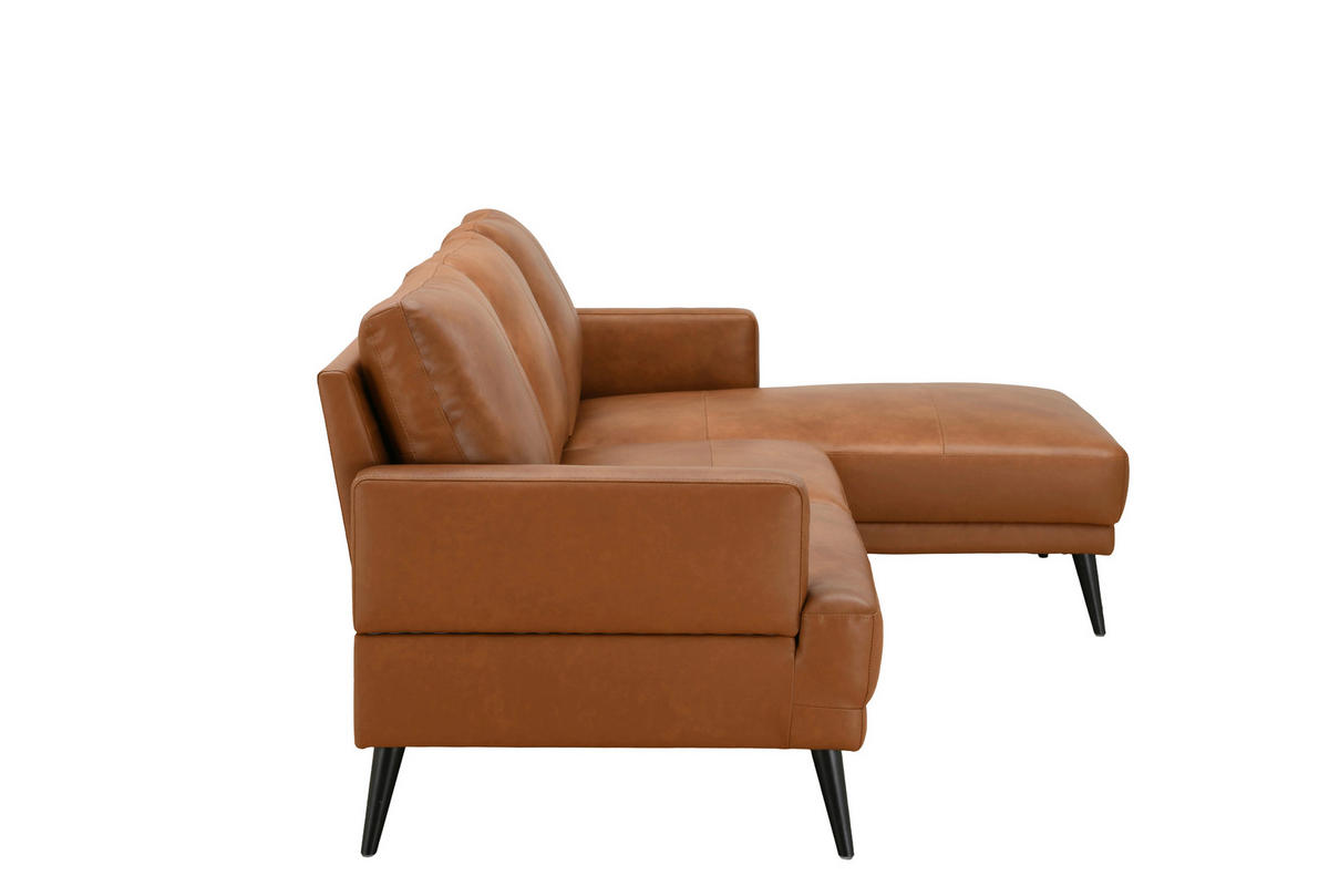 ECKSOFA ELANO Cognac Echtleder Lederlook  - Cognac/Schwarz, Design, Leder/Textil (231/153cm) - Livetastic