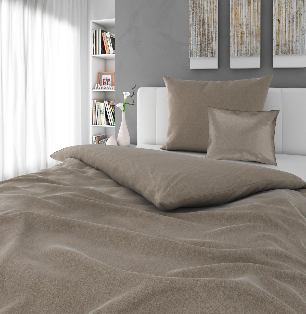 ÁGYNEMŰHUZAT-GARNITÚRA 140/200 cm  - taupe, Konventionell, textil (140/200cm) - Novel