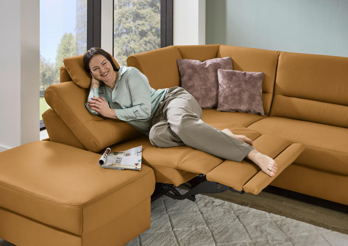 ECKSOFA  in Echtleder Senfgelb  249/290 cm  - Senfgelb/Schwarz, KONVENTIONELL, Leder/Metall (249/290cm) - Beldomo Premium