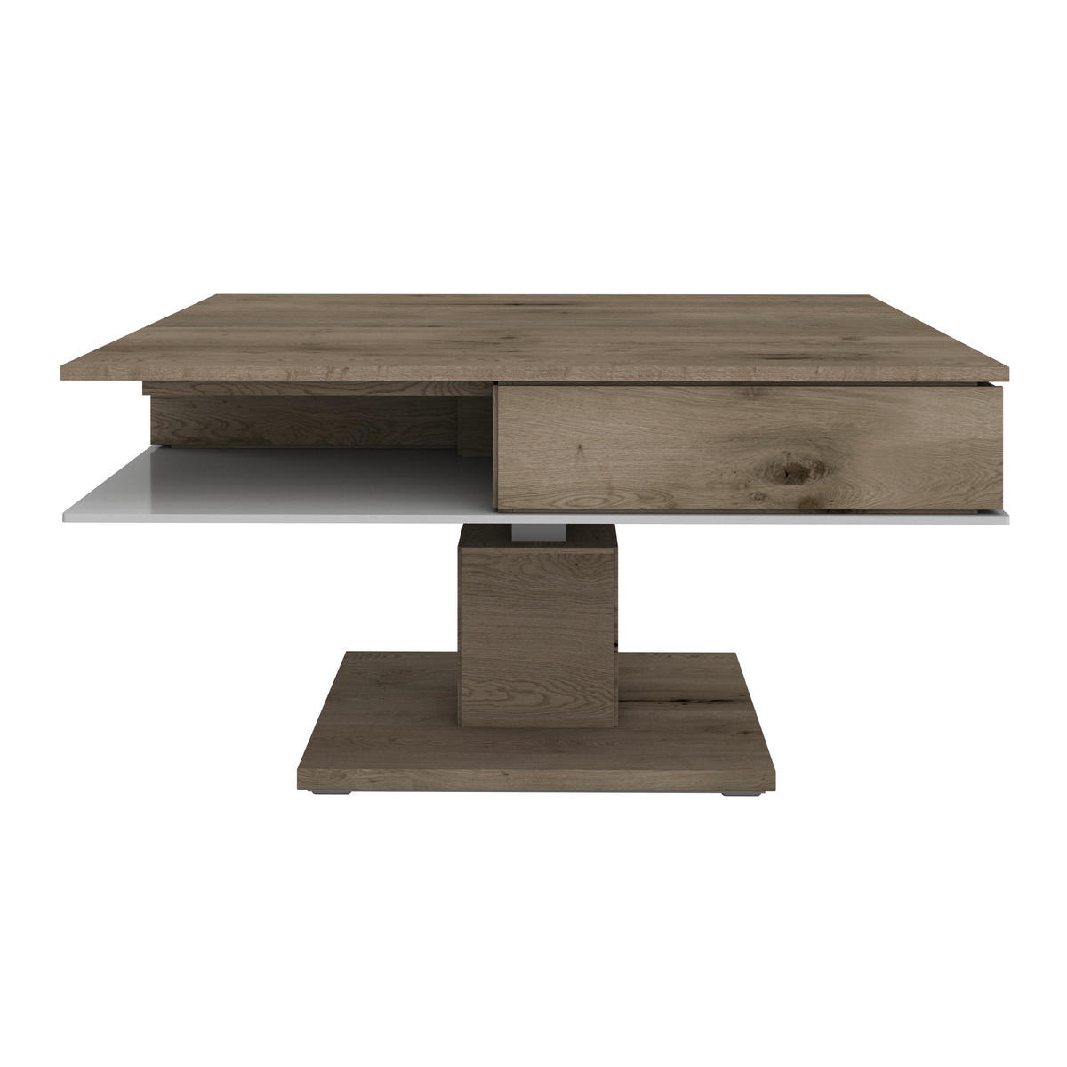 COUCHTISCH Altholz, Eiche massiv Farbglas 90/90/38,3 cm quadratisch Weiß, Eichefarben  - Eichefarben/Weiß, Design, Glas/Holz (90/90/38,3cm) - Voglauer