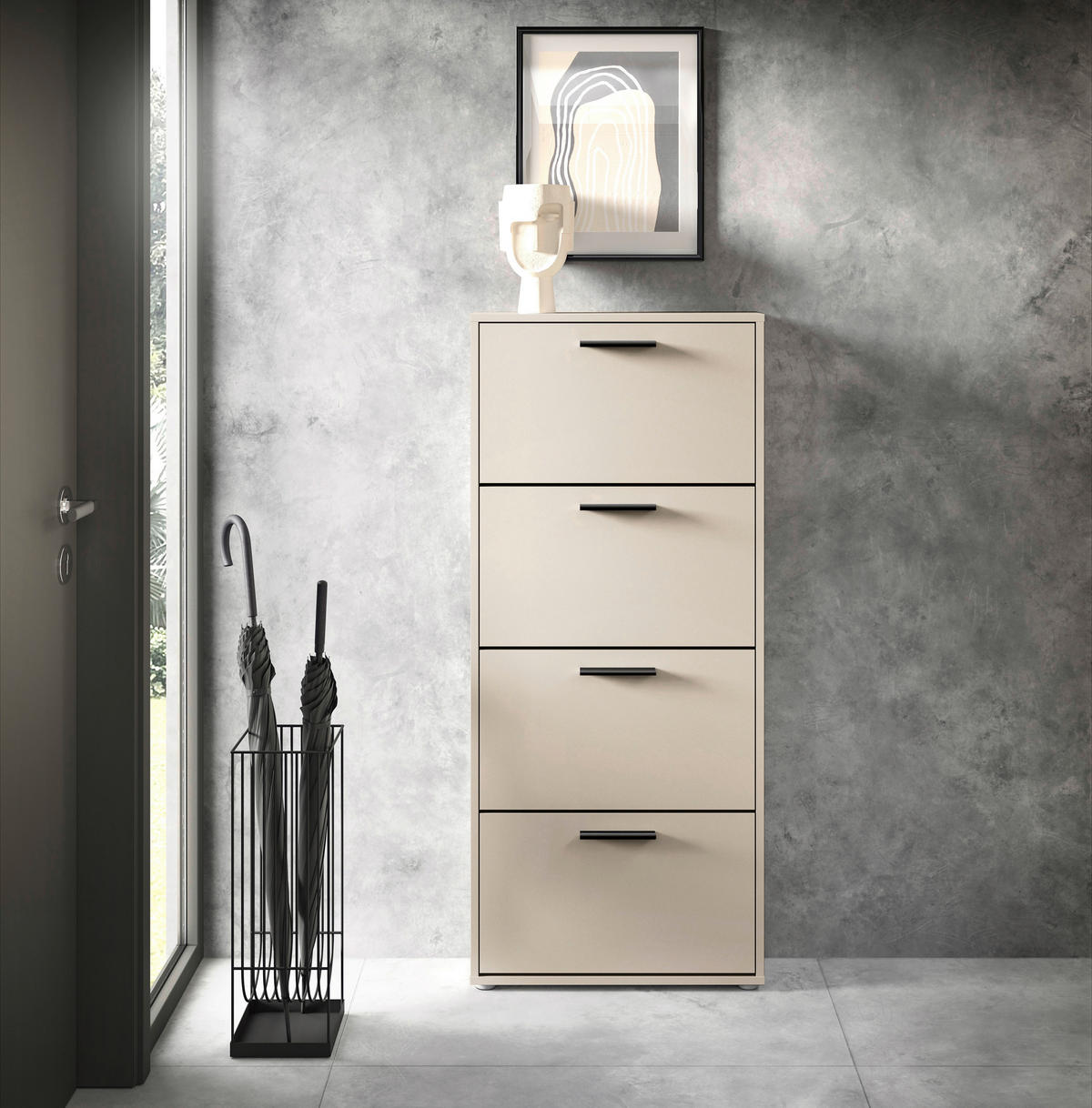 BILLENŐS CIPŐSSZEKRÉNY 59/136/17 cm  - kasmírszínű/fekete, Design, műanyag/faalapú anyag (59/136/17cm) - Carryhome