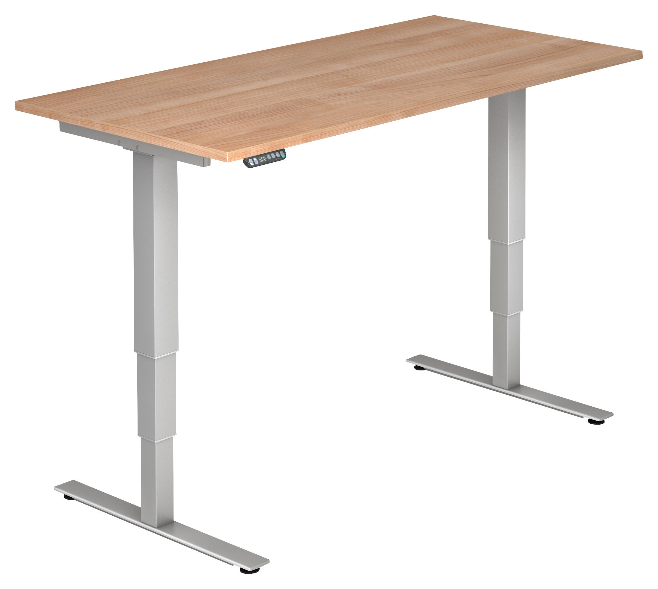 SCHREIBTISCH 160/80/63,5-128,5 cm  in Silberfarben, Nussbaumfarben  - Silberfarben/Nussbaumfarben, KONVENTIONELL, Holzwerkstoff/Metall (160/80/63,5-128,5cm) - Venda