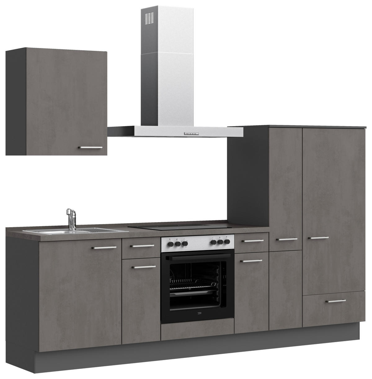 KÜCHENBLOCK Riva 270 cm  in Schieferfarben  - Schieferfarben/Edelstahlfarben, MODERN, Holzwerkstoff/Metall (270cm) - Nobilia