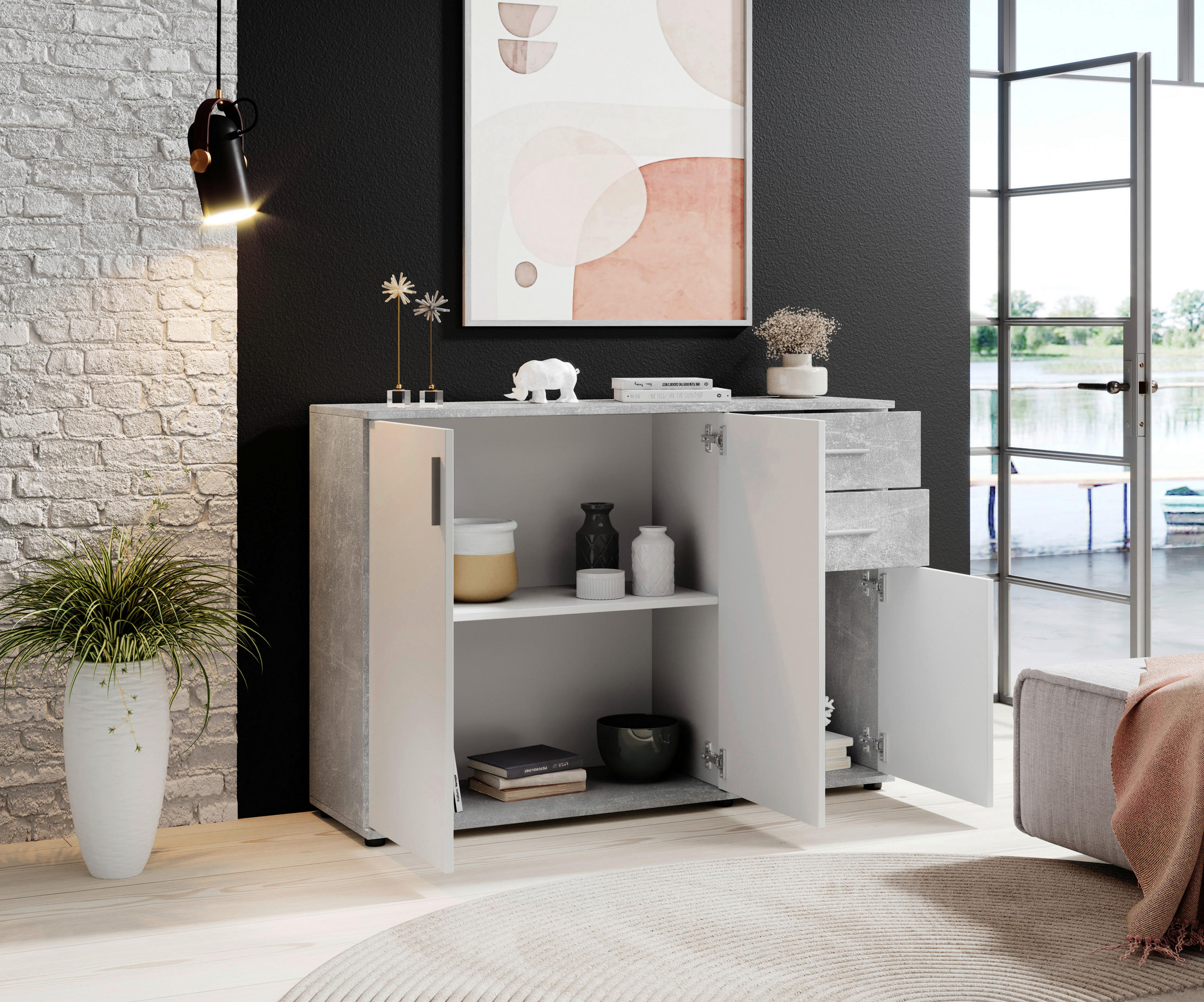 KOMMODE Bobby  in 120/82/35 cm  - Silberfarben/Weiß, KONVENTIONELL, Holzwerkstoff/Kunststoff (120/82/35cm) - Carryhome