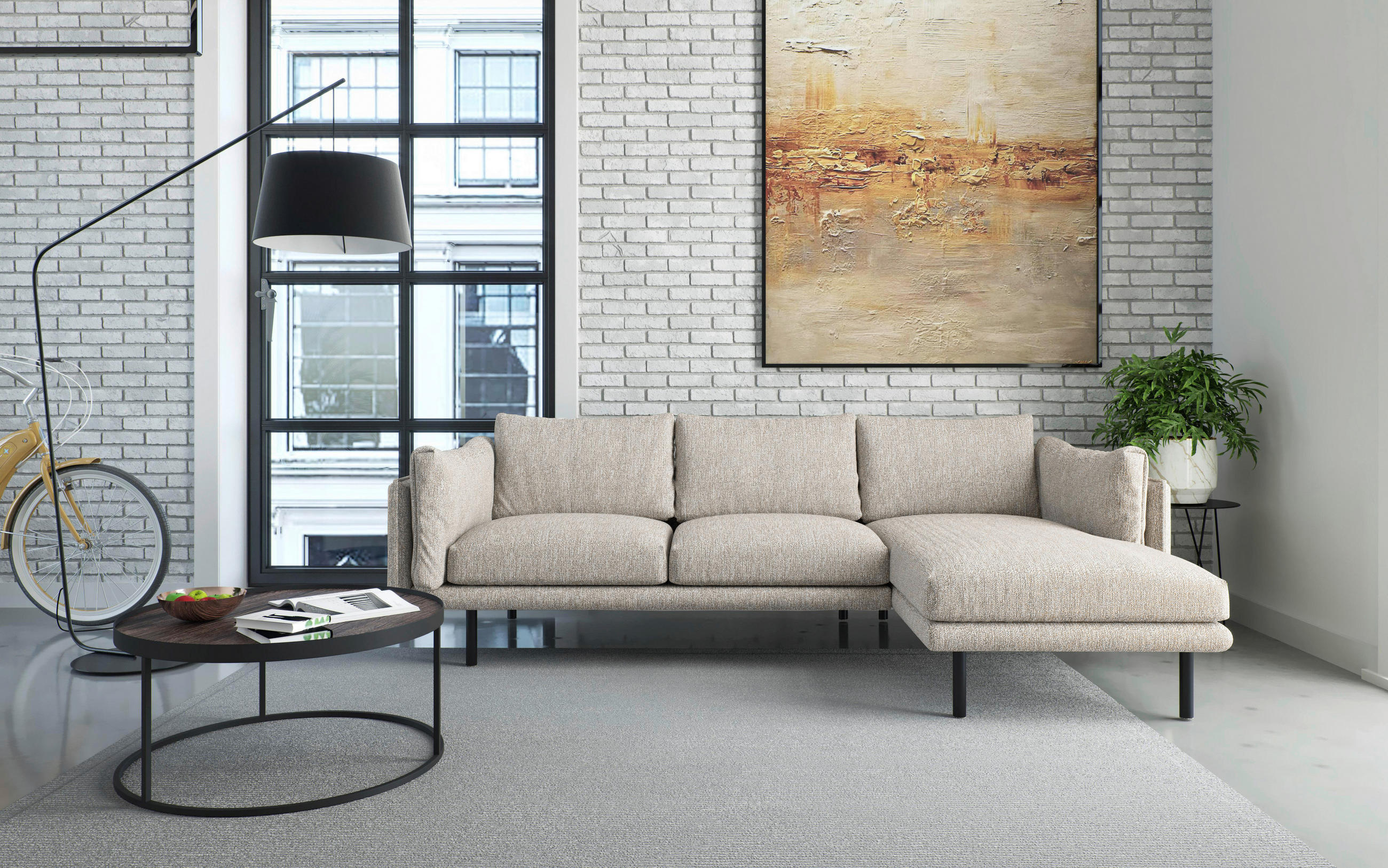 ECKSOFA in Flachgewebe Champagner  268/160/100 cm  - Champagner/Beige, Design, Textil/Metall (268/160/100cm) - Livetastic