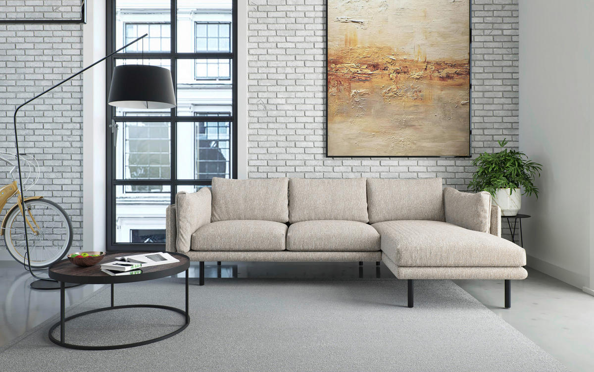 ECKSOFA in Flachgewebe Champagner  - Champagner/Beige, Design, Textil/Metall (268/160/100cm) - Livetastic