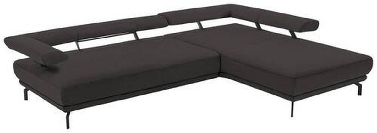ECKSOFA in Echtleder Grau  - Schwarz/Grau, Design, Leder/Metall (305/224cm) - Dieter Knoll