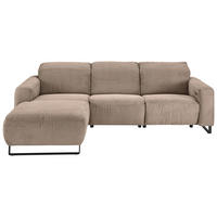 ECKSOFA Taupe Cord Rücken echt, Relaxfunktion, Kopfteilverstellung  - Taupe/Schwarz, KONVENTIONELL, Textil/Metall (180/266cm) - Hom`in