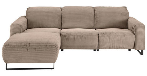 ECKSOFA Taupe Cord Rücken echt, Relaxfunktion, Kopfteilverstellung  - Taupe/Schwarz, KONVENTIONELL, Textil/Metall (180/266cm) - Hom`in