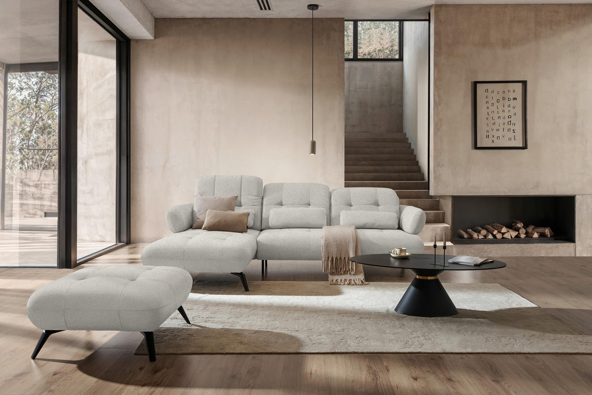 ECKSOFA Chenille Beige  - Beige/Schwarz, Modern, Textil/Metall (180/282cm) - Novel