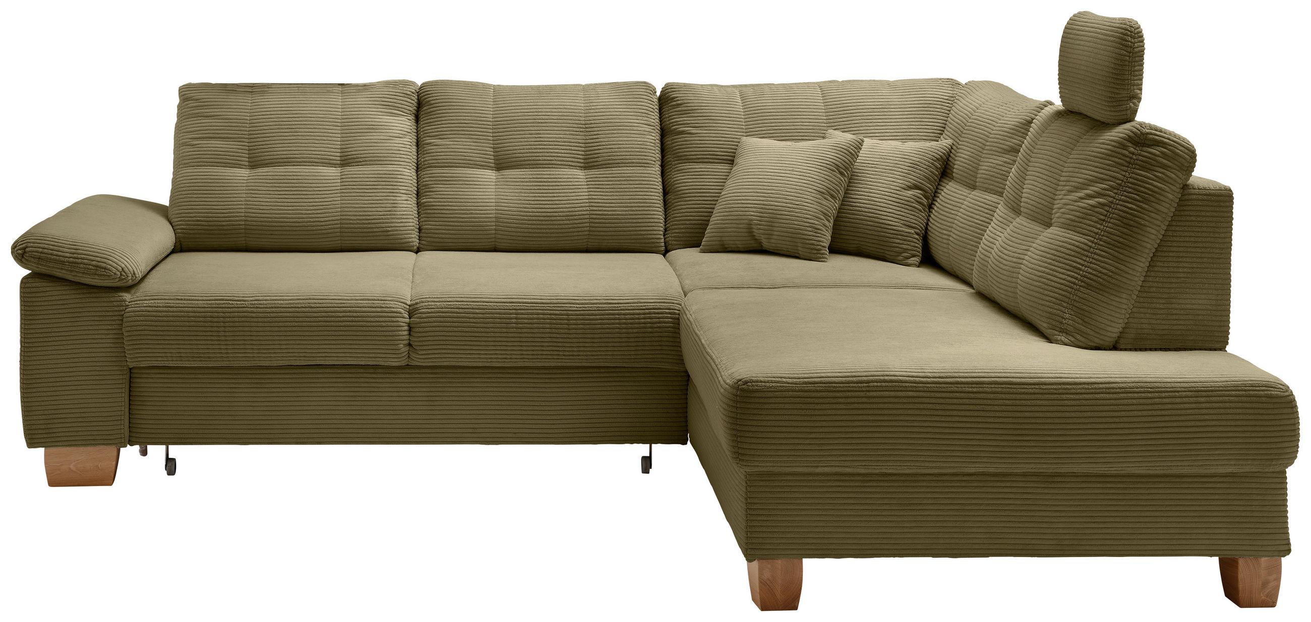 ECKSOFA in Cord Olivgrün  - Naturfarben/Olivgrün, Modern, Holz/Textil (274/206cm) - Livetastic