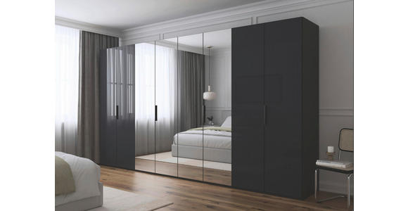 DREHTÜRENSCHRANK 400/223/61 cm,  in Graphitfarben, 8-türig  - Graphitfarben, Basics, Glas/Holzwerkstoff (400/223/61cm) - Novel