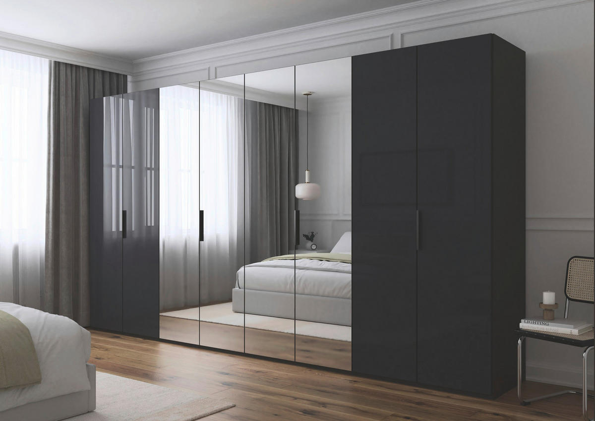 DREHTÜRENSCHRANK 400/223/61 cm,  in Graphitfarben, 8-türig  - Graphitfarben, Basics, Glas/Holzwerkstoff (400/223/61cm) - Novel