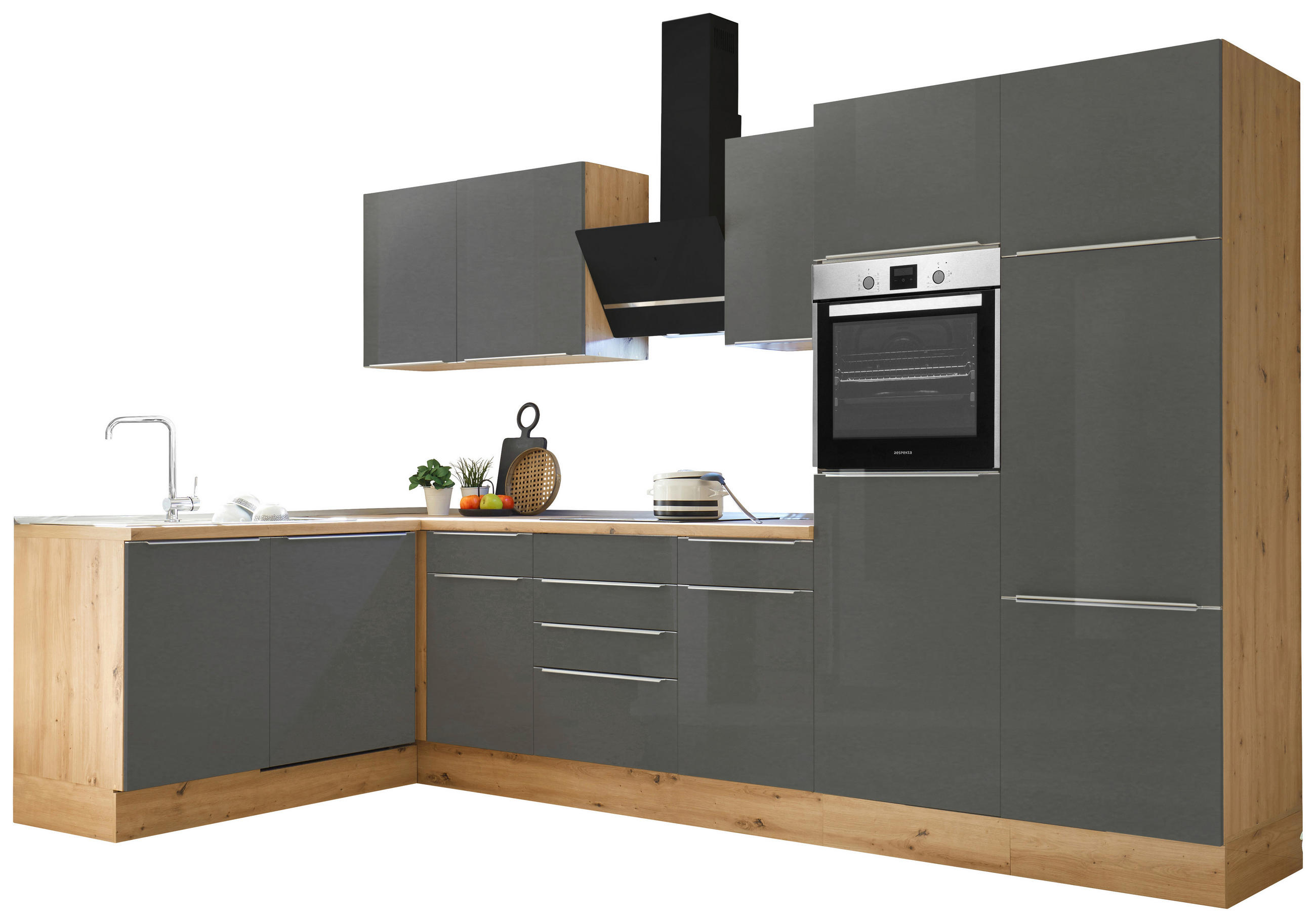 ECKKÜCHE 170/340 cm  in Grau, Eiche Artisan  - Anthrazit/Alufarben, LIFESTYLE, Holzwerkstoff/Kunststoff (170/340cm) - Respekta