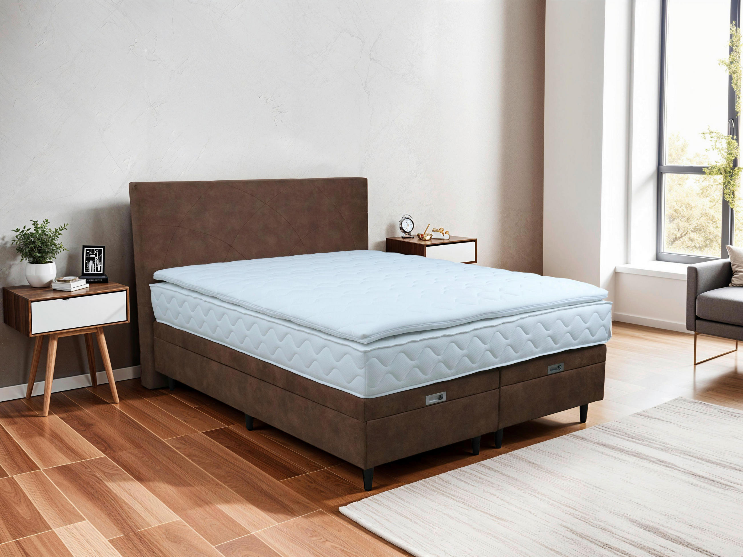 POSTEL BOXSPRING, hnědá - černá/hnědá, Konvenční, dřevo/kompozitní dřevo (185/120/215cm) - Novel