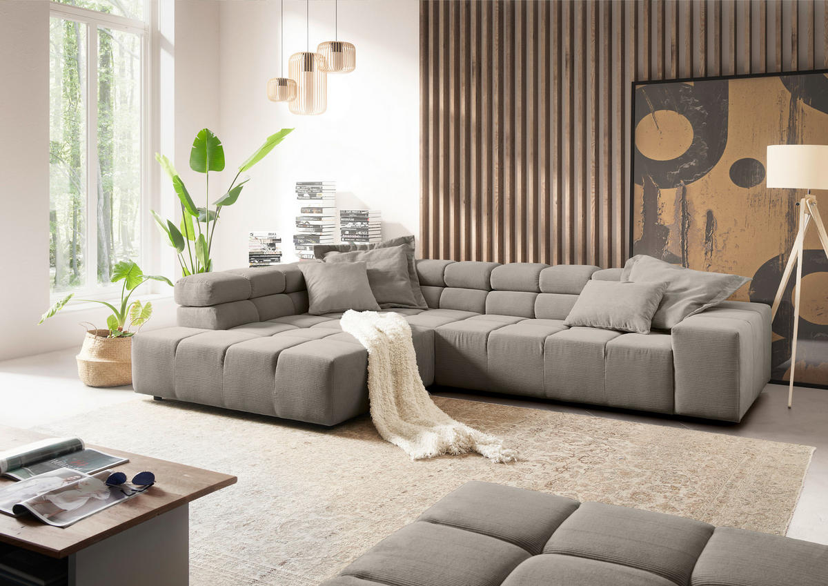 ECKSOFA in Feincord Sandfarben  - Sandfarben/Schwarz, Design, Kunststoff/Textil (215/319cm) - Hom`in