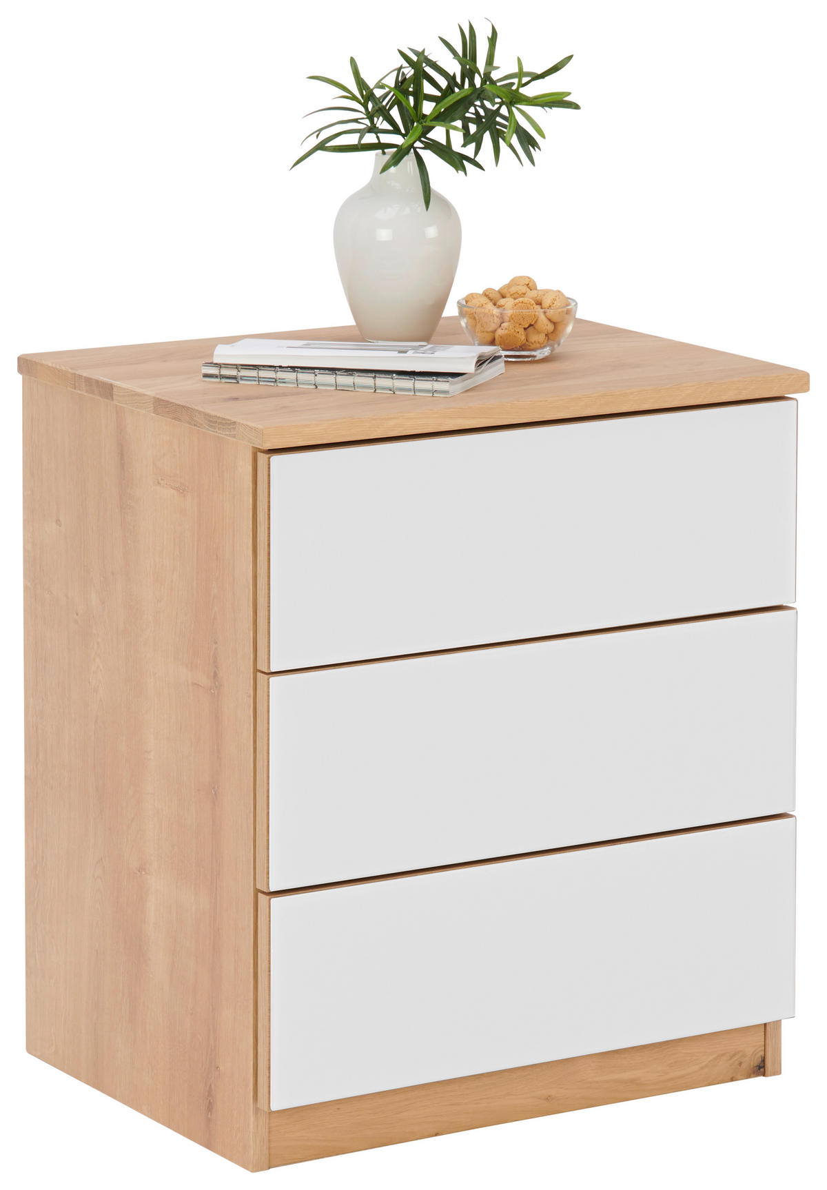 NACHTKÄSTCHEN in massiv Eiche Weiß, Eichefarben  - Eichefarben/Weiß, Natur, Glas/Holz (50/60/40cm) - Linea Natura