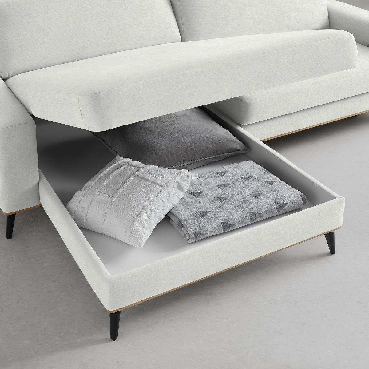 ECKSOFA Chenille Creme  - Creme/Schwarz, Konventionell, Holz/Textil (167/87/234cm) - MID.YOU