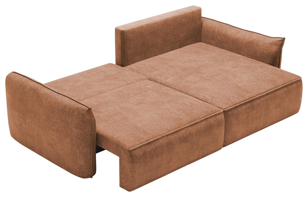 ECKSOFA Terracotta Struktur Rückenkissen, Bettkasten, Schlaffunktion, Rücken echt, Liegefläche im Originalstoff  - Terracotta/Schwarz, KONVENTIONELL, Kunststoff/Textil (266/148cm) - Milino