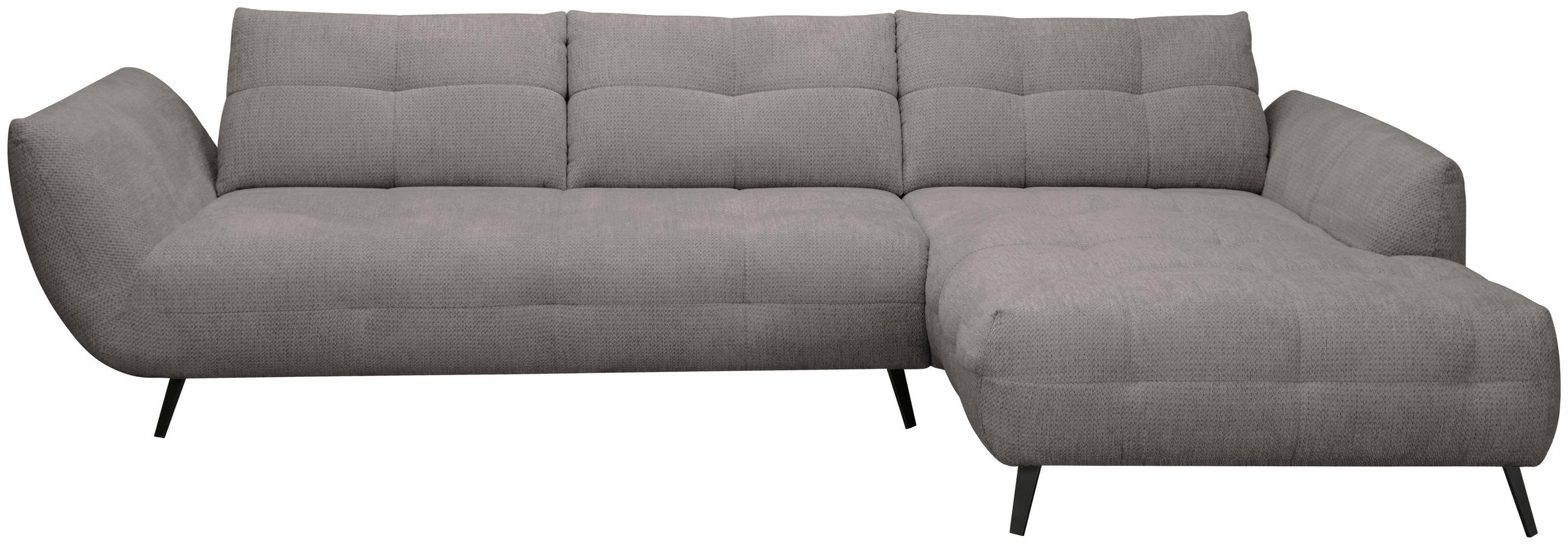 ECKSOFA Graubraun Chenille Armlehnenkissen, Rücken echt, Sitztiefenverstellung  - Graubraun/Schwarz, KONVENTIONELL, Textil/Metall (313/215cm) - Hom`in