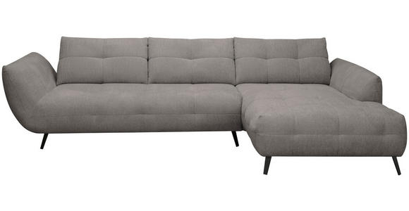 ECKSOFA Graubraun Chenille Armlehnenkissen, Rücken echt, Sitztiefenverstellung  - Graubraun/Schwarz, KONVENTIONELL, Textil/Metall (313/215cm) - Hom`in