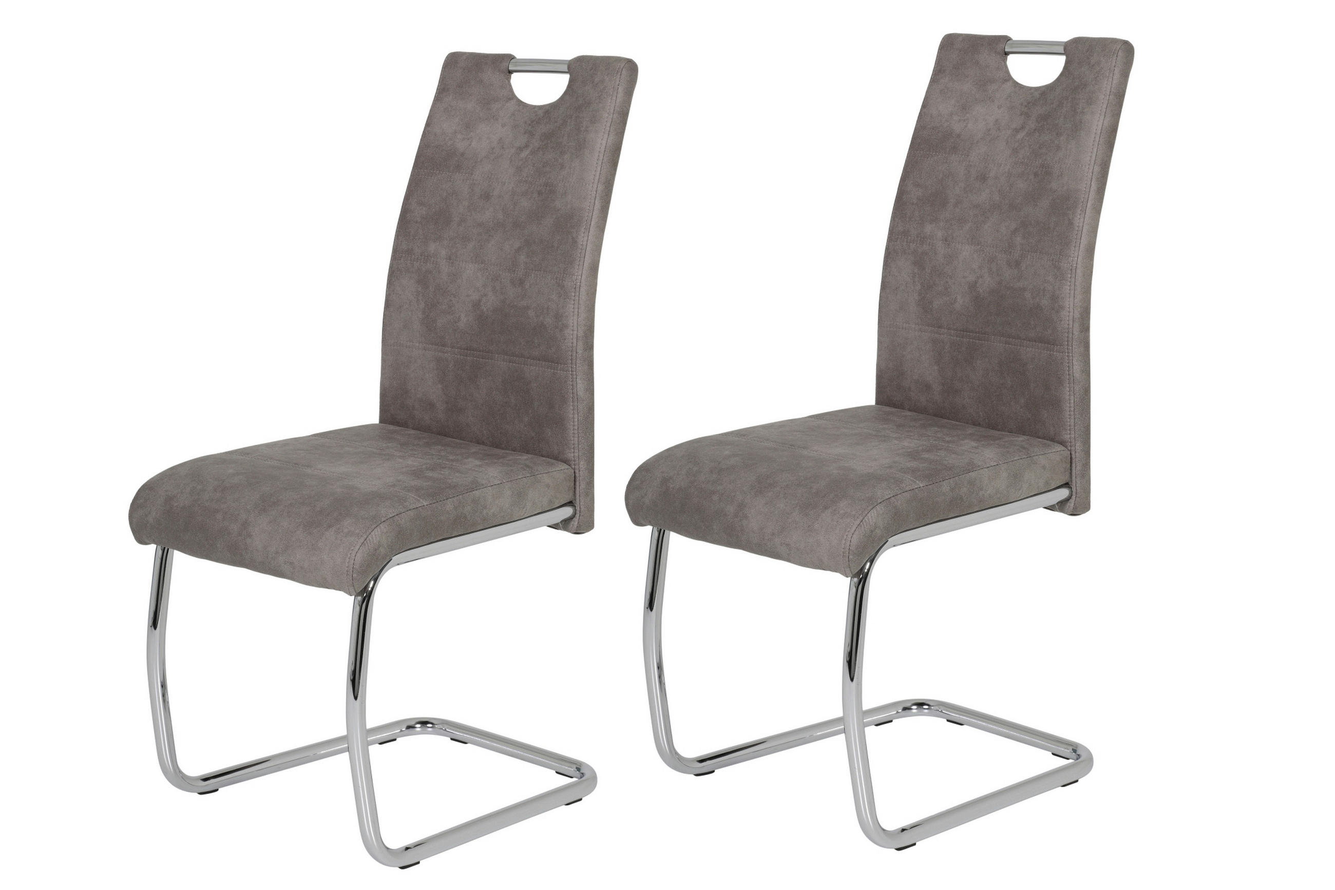 SCHWINGSTUHL-SET 2 Stück  in Stahl Lederlook  - Chromfarben/Grau, MODERN, Textil/Metall (43/98/59cm) - MID.YOU