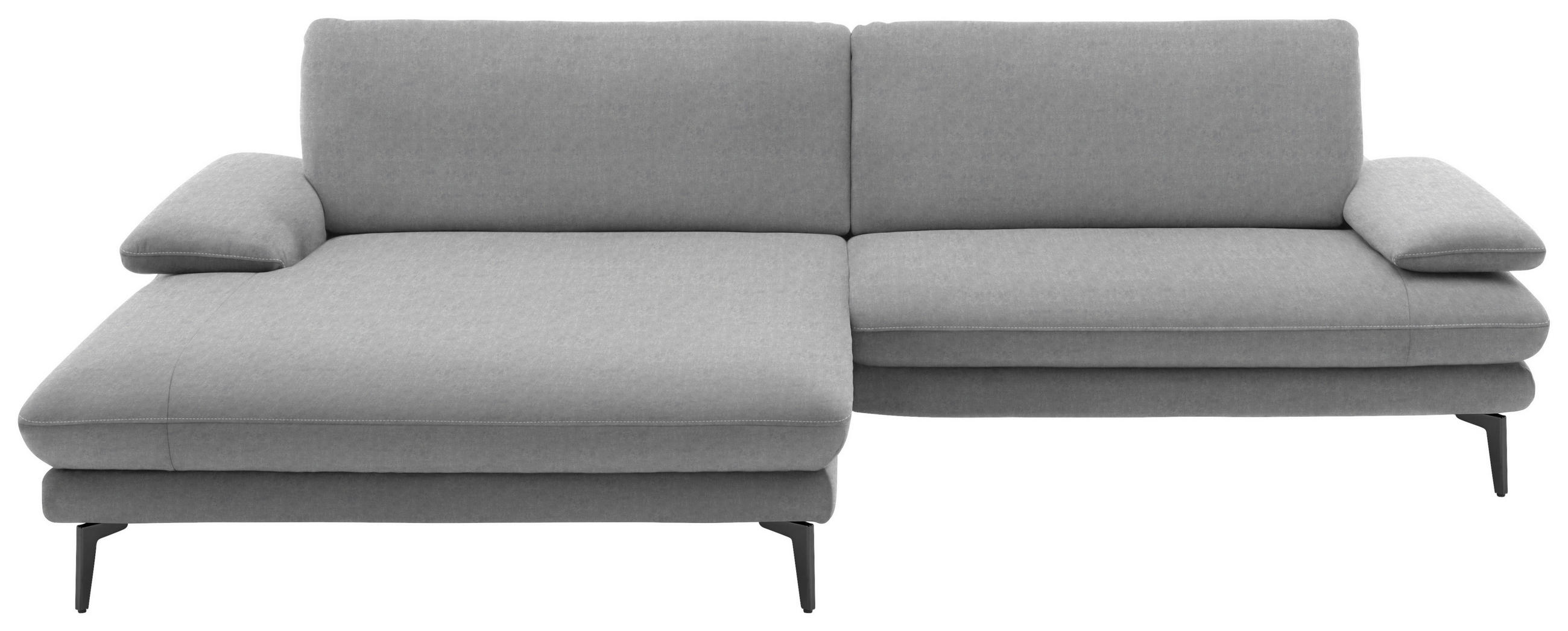 ECKSOFA in Velours Hellgrau  184/284 cm  - Hellgrau/Schwarz, Design, Textil/Metall (184/284cm) - Dieter Knoll