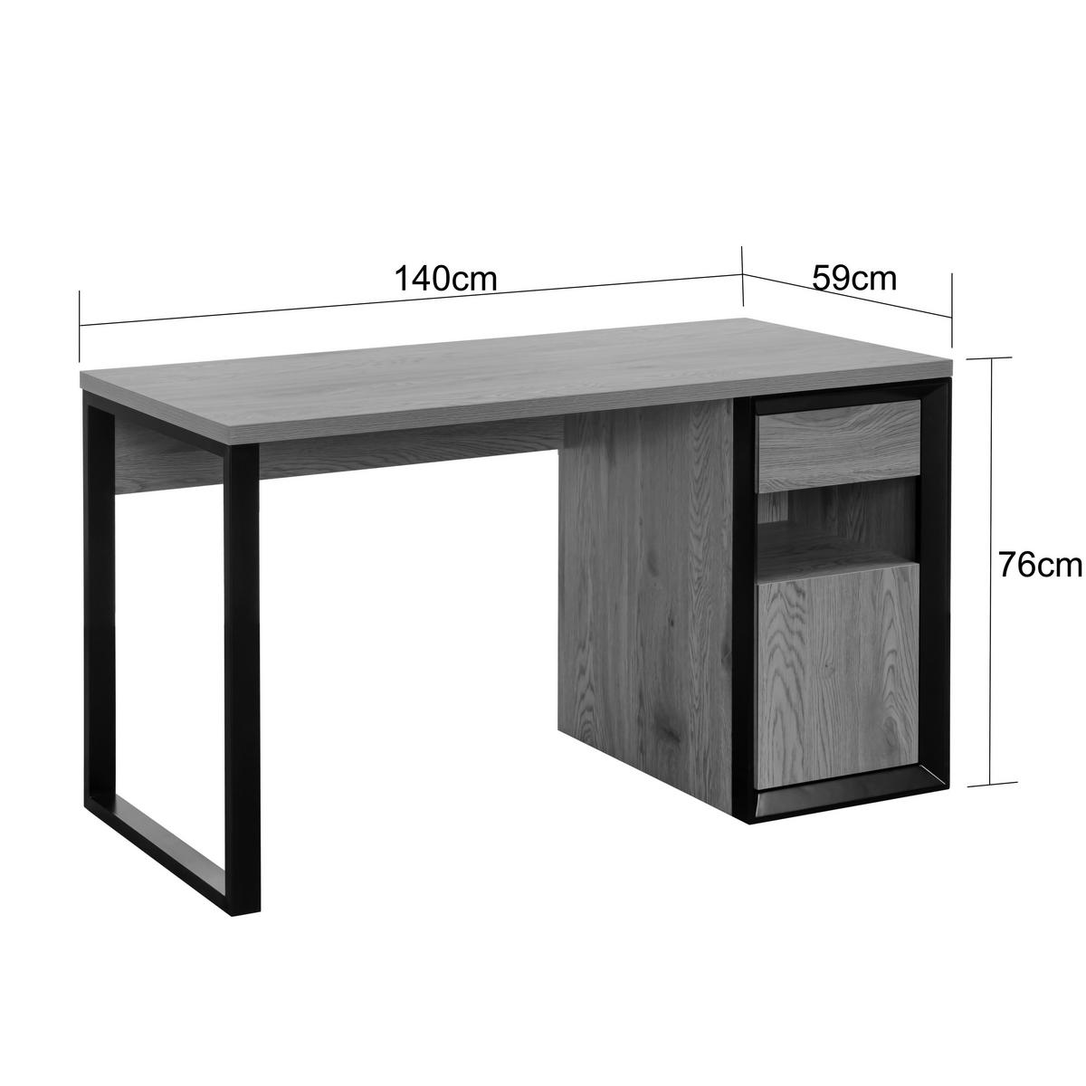 ÍRÓASZTAL  - tölgyfa színű/fekete, Modern, faalapú anyag/fém (140/59/76cm) - Livetastic