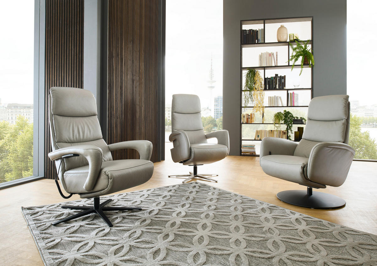 RELAXSESSEL in Leder Greige  - Greige/Schwarz, Design, Leder/Metall (76/108/86cm) - Dieter Knoll