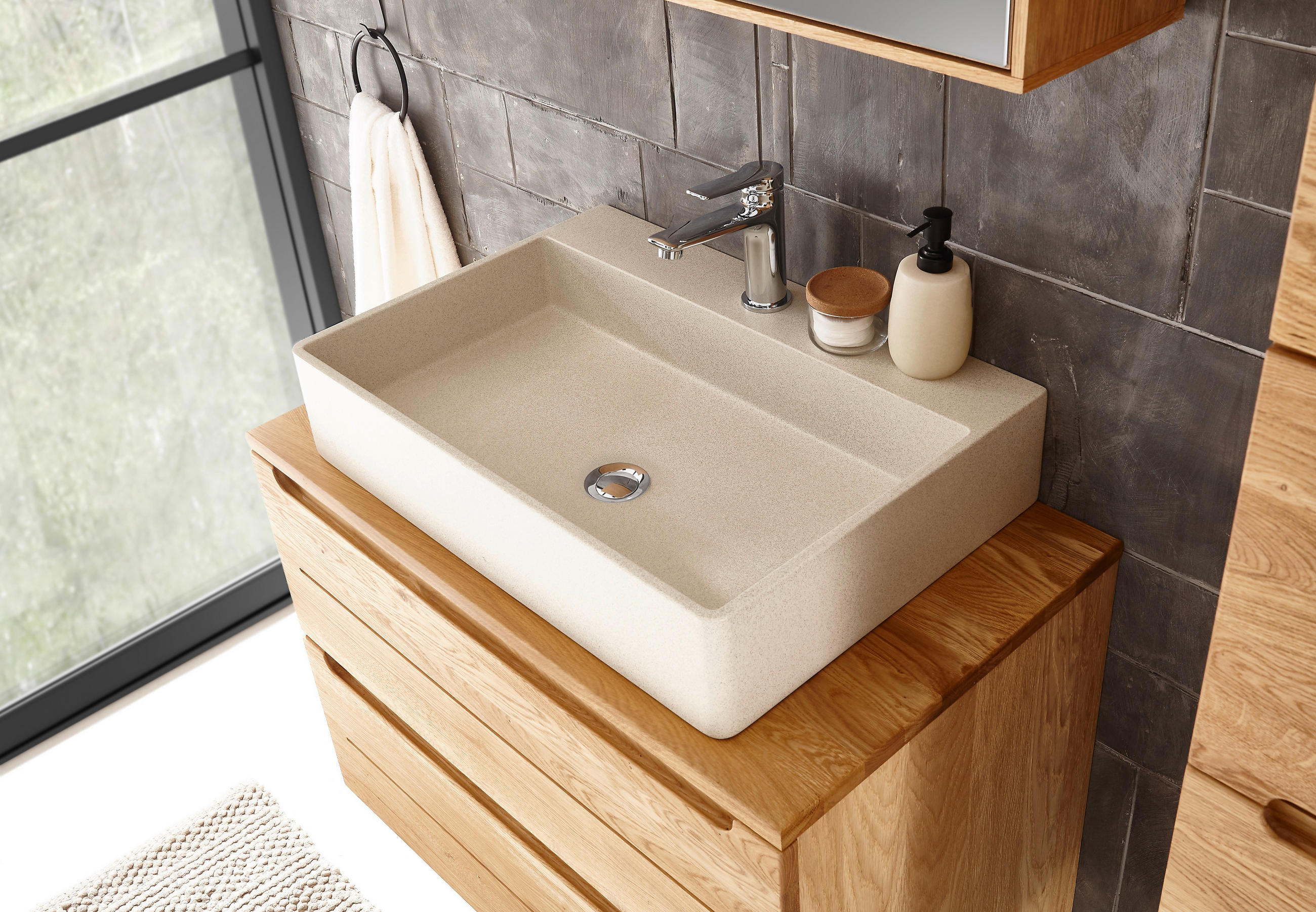 WASCHBECKEN 42/13/42 cm  - Hellgrau, Basics, Stein (42/13/42cm) - Linea Natura