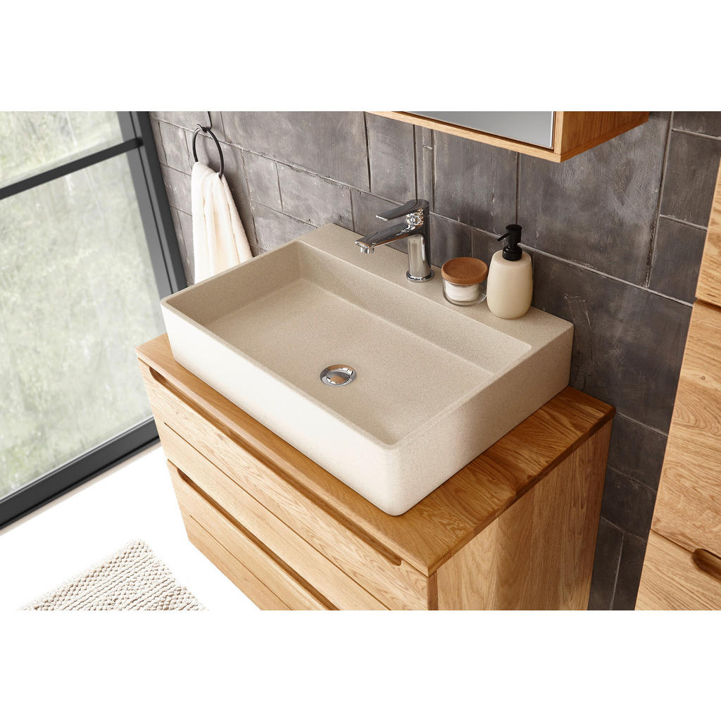 Thumbnail - Linea Natura Waschbecken Albany, Hellgrau, Stein, 82x13x42 cm, Badezimmer, Waschbecken & Armaturen, Waschbecken