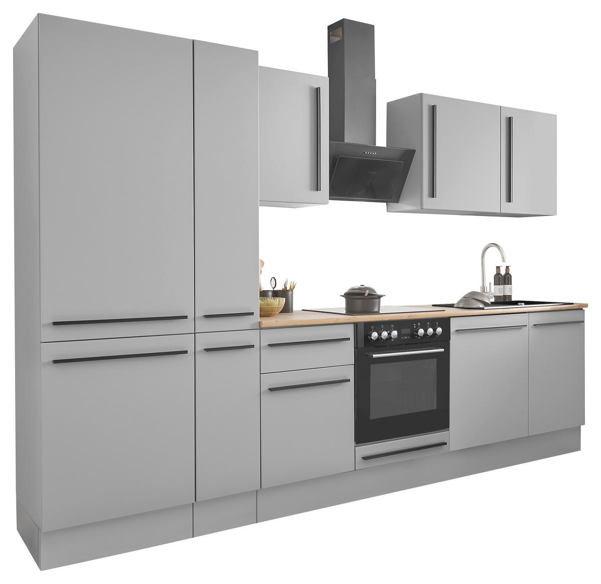 KÜCHENBLOCK 310 cm   in Grau, Eichefarben  - Eichefarben/Schwarz, Design, Holzwerkstoff/Kunststoff (310cm) - MID.YOU