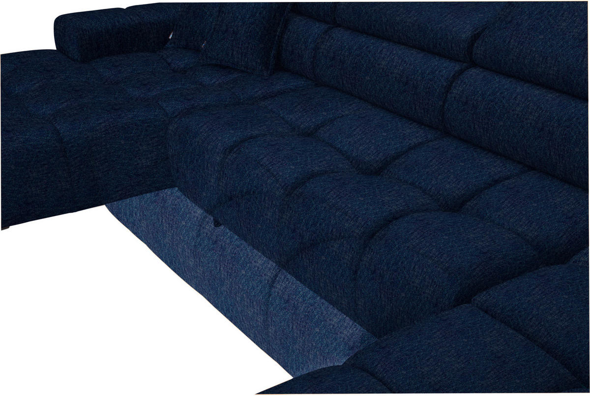 WOHNLANDSCHAFT in Samt, Webstoff Dunkelblau  - Schwarz/Dunkelblau, Design, Textil/Metall (177/385/216cm) - Welnova