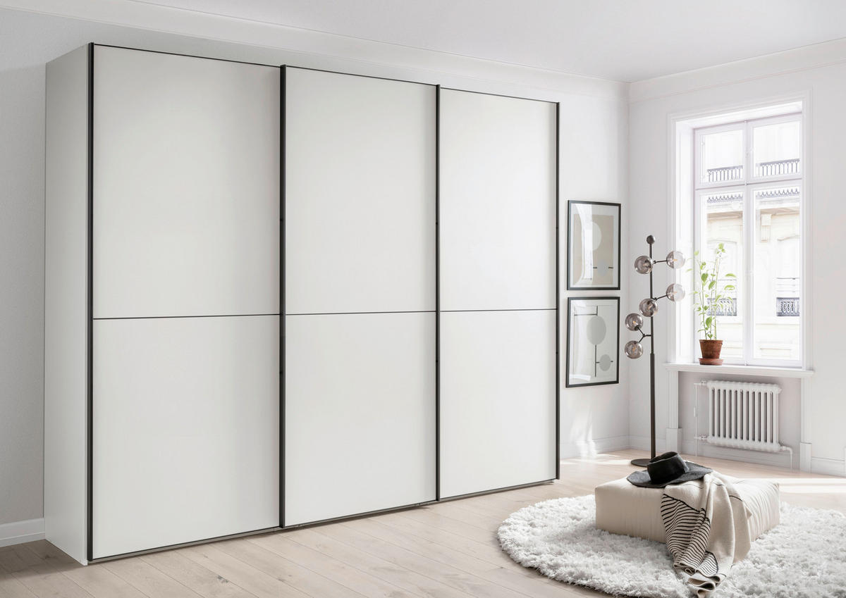 SCHWEBETÜRENSCHRANK 280/217/67 cm 3 Tür(en)-türig Weiß  - Schwarz/Weiß, MODERN, Holzwerkstoff/Metall (280/217/67cm) - Chameo