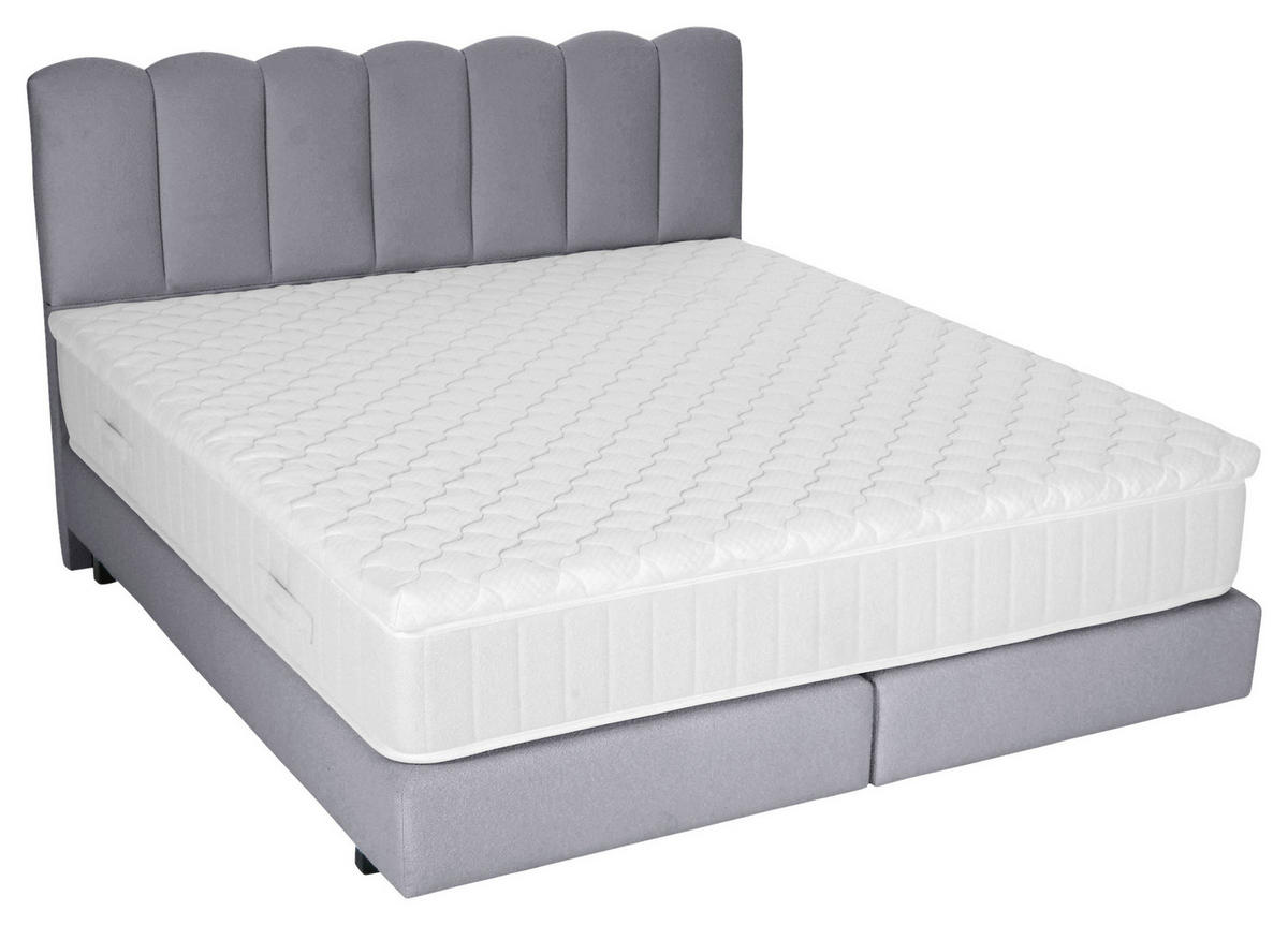 BOXSPRINGBETT 180/200 cm,  in Hellgrau, Topper, Matratzen, H3 = fest  - Hellgrau/Schwarz, Design, Holzwerkstoff/Textil (180/200cm) - Esposa