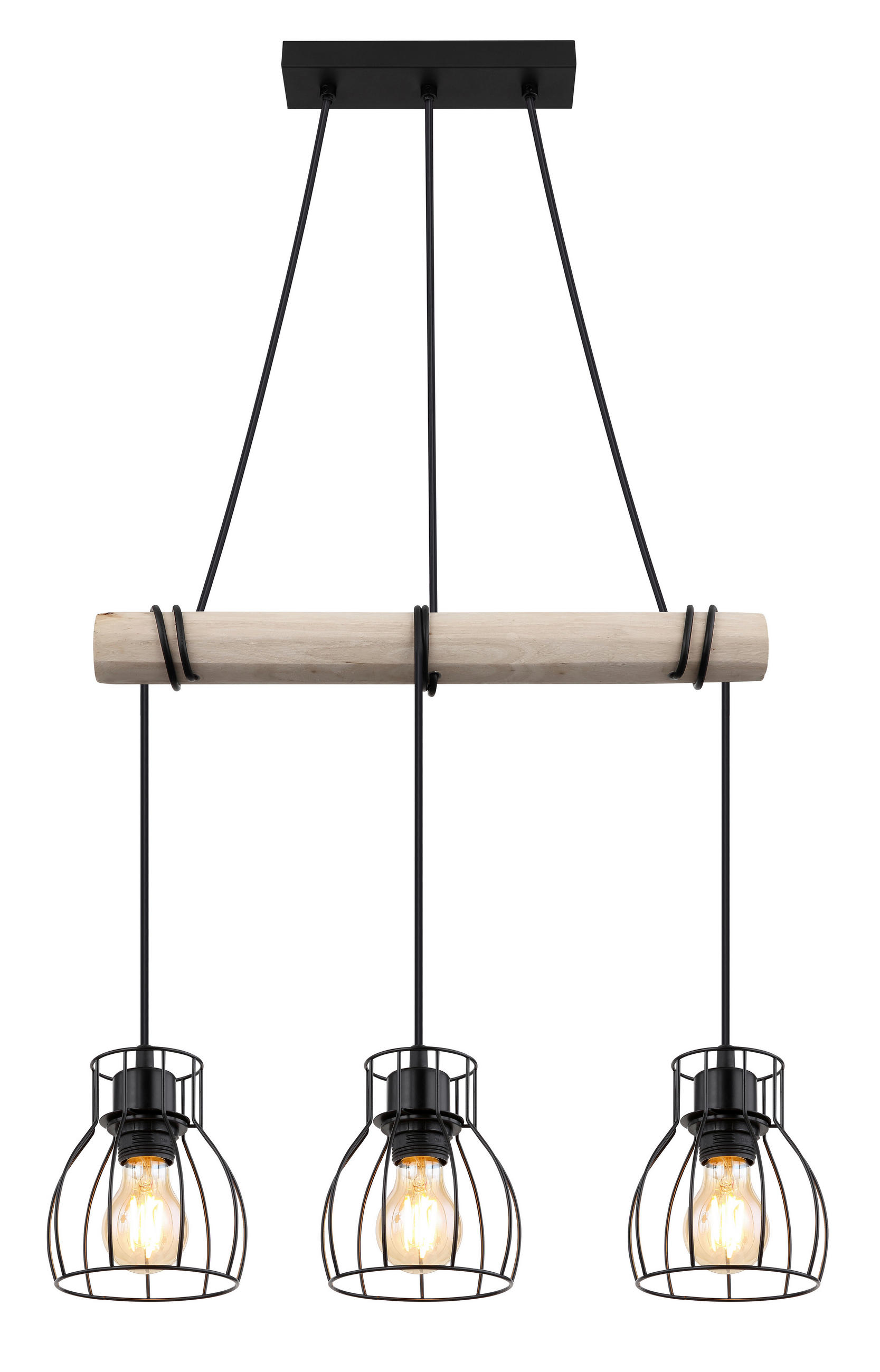 HÄNGELEUCHTE 50/14/140 cm   - Schwarz/Naturfarben, KONVENTIONELL, Holz/Metall (50/14/140cm) - Globo