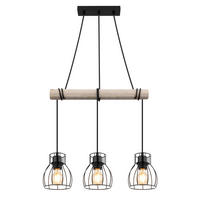 HÄNGELEUCHTE 50/14/140 cm    - Schwarz/Naturfarben, Konventionell, Holz/Metall (50/14/140cm) - Globo