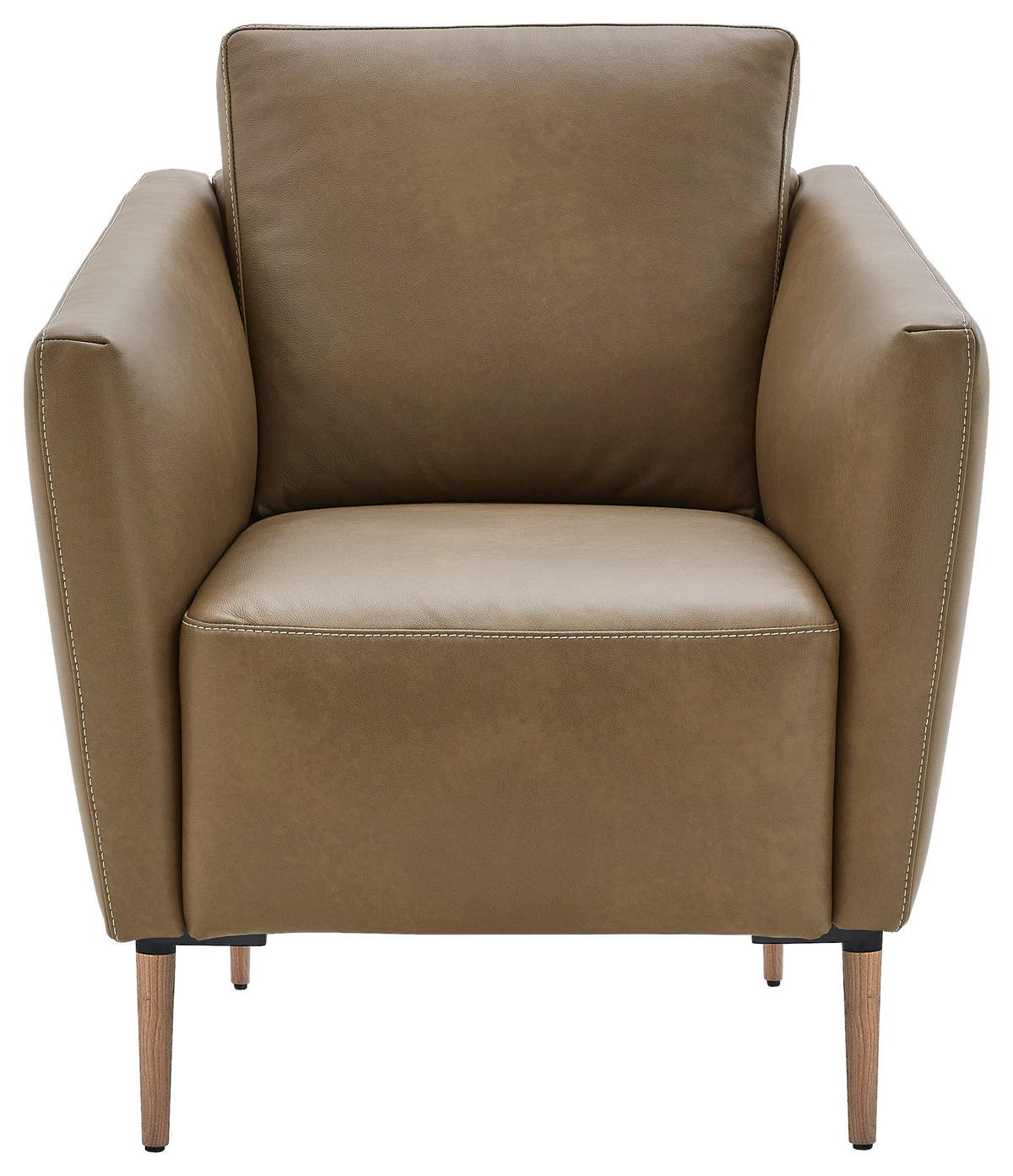 SESSEL in Echtleder Olivgrün  - Eichefarben/Beige, Natur, Leder/Holz (75/84/76cm) - Valnatura