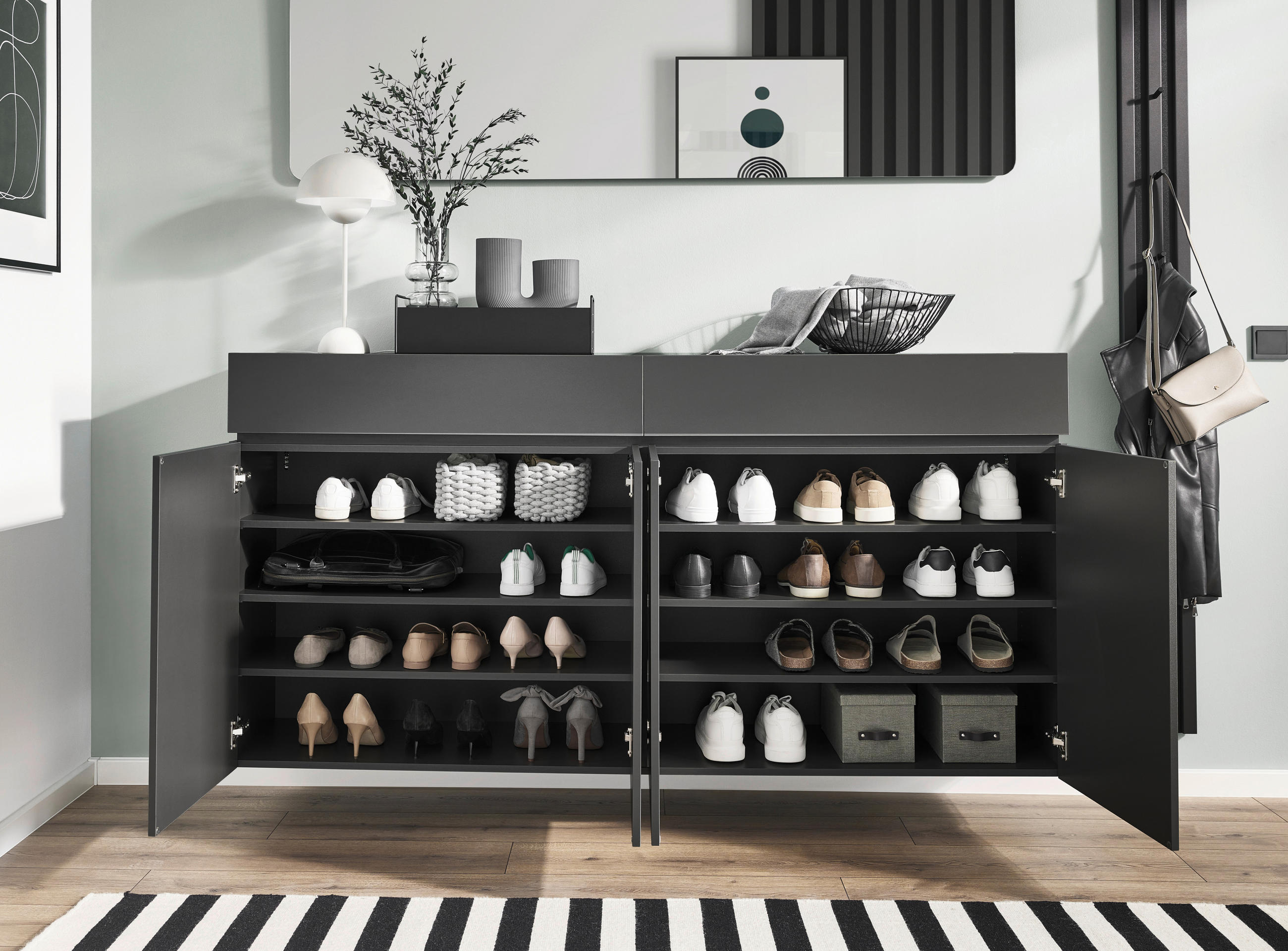 SCHUHSCHRANK Graphitfarben  - Schwarz/Graphitfarben, Design, Holzwerkstoff/Kunststoff (180/92/40cm) - Voleo