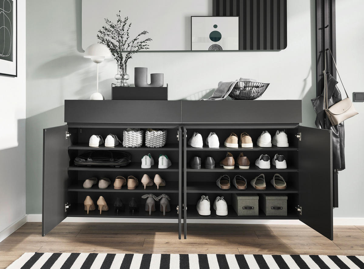 SCHUHSCHRANK Graphitfarben  - Schwarz/Graphitfarben, Design, Holzwerkstoff/Kunststoff (180/92/40cm) - Voleo