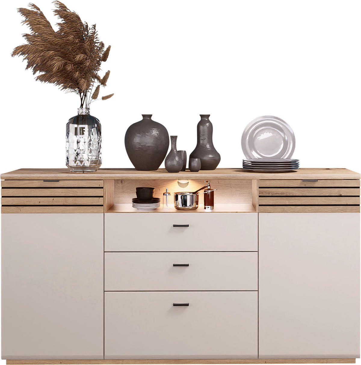 SIDEBOARD  175/94/47 cm 3 Schublade(n)  - Kaschmir/Schwarz, Design, Holzwerkstoff/Metall (175/94/47cm) - Stylife