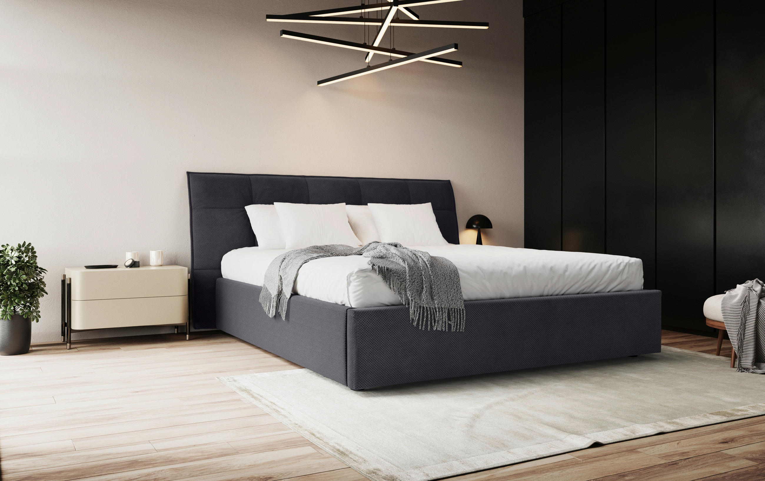 KÁRPITOZOTT ÁGY 160/200 cm  antracit  - fekete/antracit, Basics, faalapú anyag/textil (160/200cm) - Carryhome