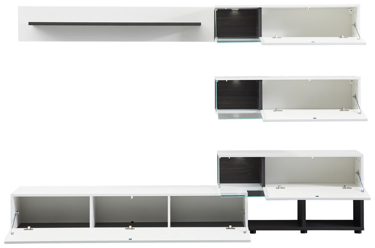 OBÝVACÍ STĚNA, perleť, vysoce lesklá bílá - bílá/černá, Design, kompozitní dřevo/plast (240/150/40cm) - MID.YOU