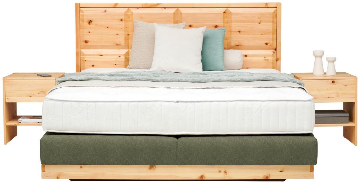 BOXSPRINGBETT 180/200 cm  Zirbelkieferfarben, Olivgrün  - Zirbelkieferfarben/Olivgrün, Natur, Holz/Textil (180/200cm) - Valnatura