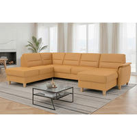 WOHNLANDSCHAFT PALMERA E Currygelb Echtleder  - Currygelb/Eichefarben, Basics, Leder/Holz (212/308/163cm) - Sit & More