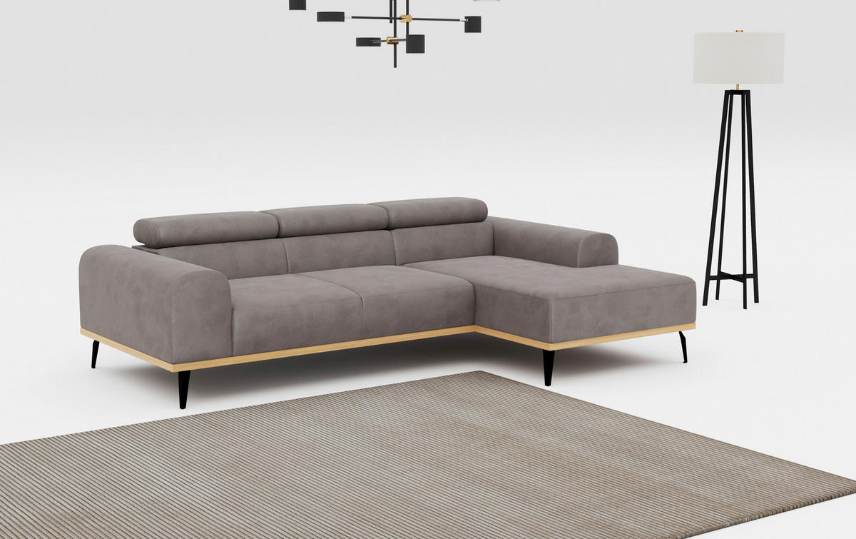 ECKSOFA Grau Mikrofaser  - Schwarz/Grau, KONVENTIONELL, Textil/Metall (244/157cm) - Cotta