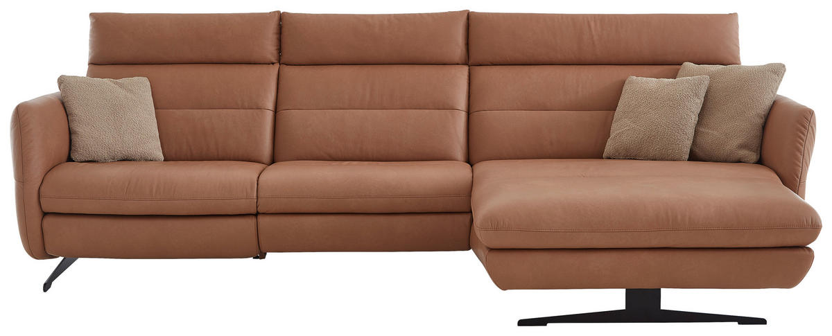 ECKSOFA in Echtleder Haselnussfarben  300/157 cm  - Schwarz/Haselnussfarben, Design, Leder/Metall (300/157cm) - Dieter Knoll