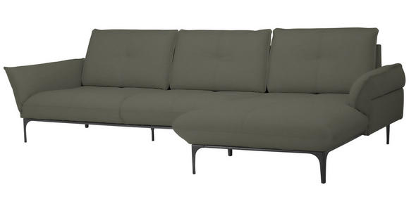 ECKSOFA Florenz in Echtleder Graubraun  - Graubraun/Schwarz, Design, Leder/Metall (319/182cm) - Valnatura