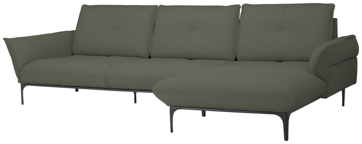 ECKSOFA in Echtleder Graubraun  - Graubraun/Schwarz, Design, Leder/Metall (319/182cm) - Valnatura