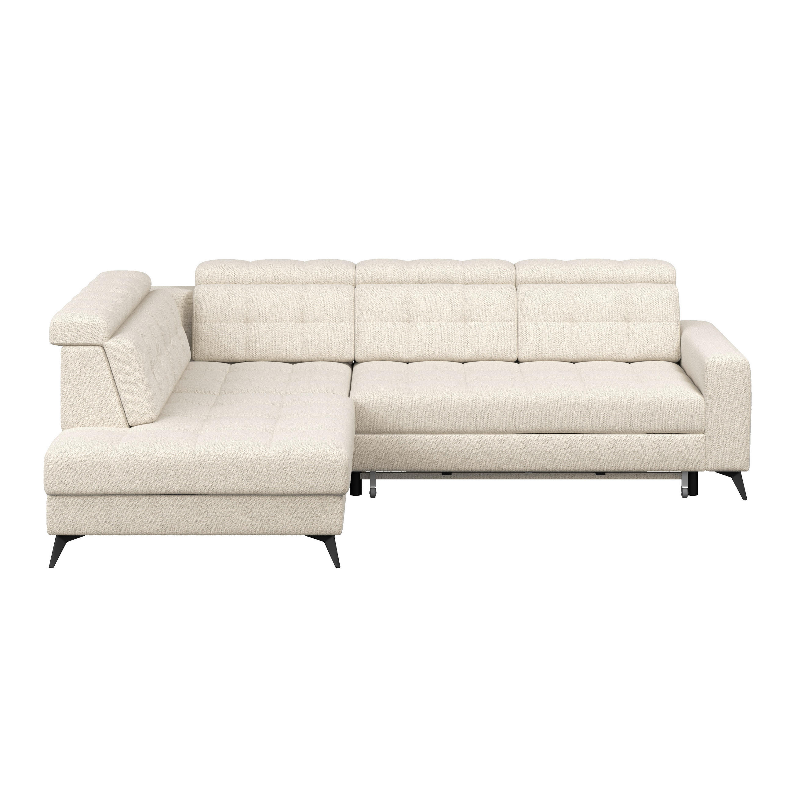 ECKSOFA BARLETTA NEW Creme Velours Bettkasten, Kopfteilverstellung, Sitztiefenverstellung, Liegefläche im Originalstoff  - Creme/Schwarz, ROMANTIK / LANDHAUS, Textil/Metall (228/289cm) - MID.YOU
